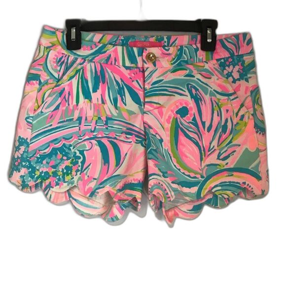Lilly Pulitzer Buttercup Stretch Shorts Size 4 Scalloped Hem Carnival Coral - Picture 3 of 10
